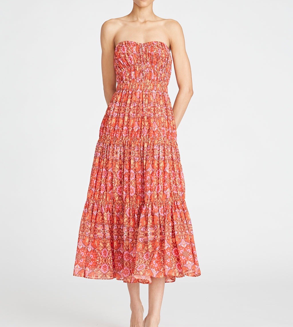 NEW Amur Mariana Rosewood Paisley Floral Strapless Midi Dress 6 Kentucky Derby