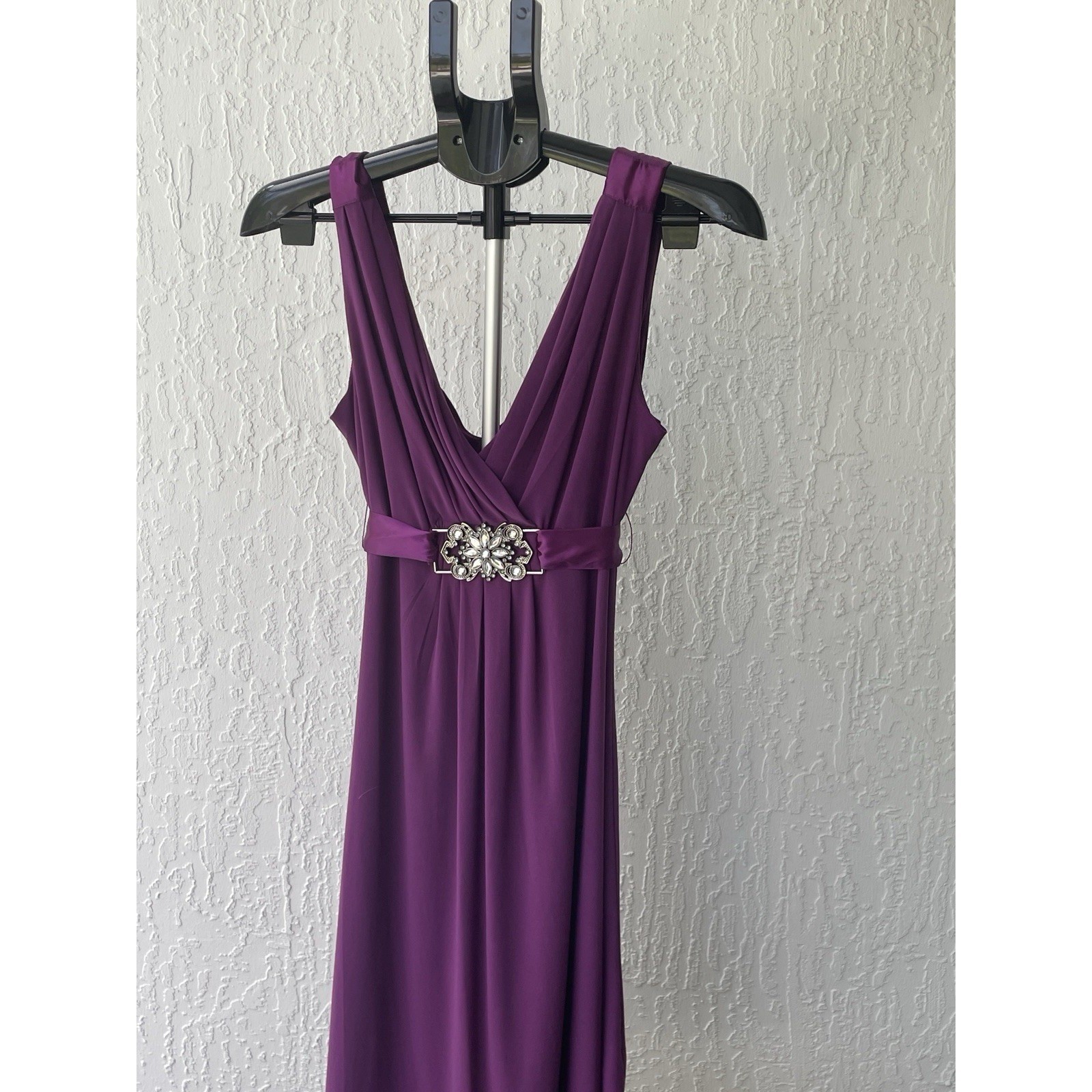 Scarlett Night Purple V-Neck Cocktail Dress Rhinestone Buckle Knee Length 12