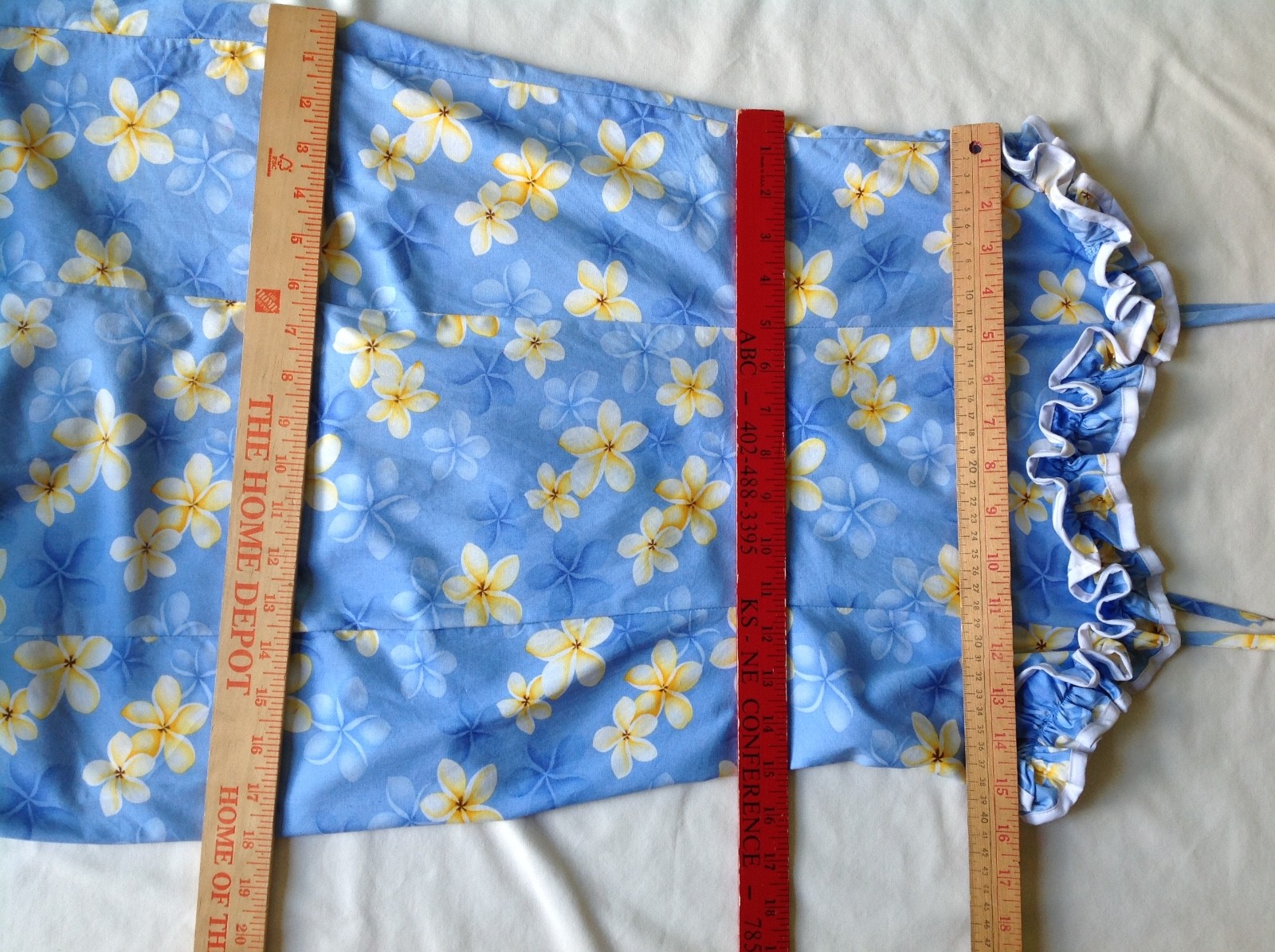 KY’s Hawaii Sz12 Junior Cotton Spaghetti Straps Ruffle Dress Blue Floral vintage
