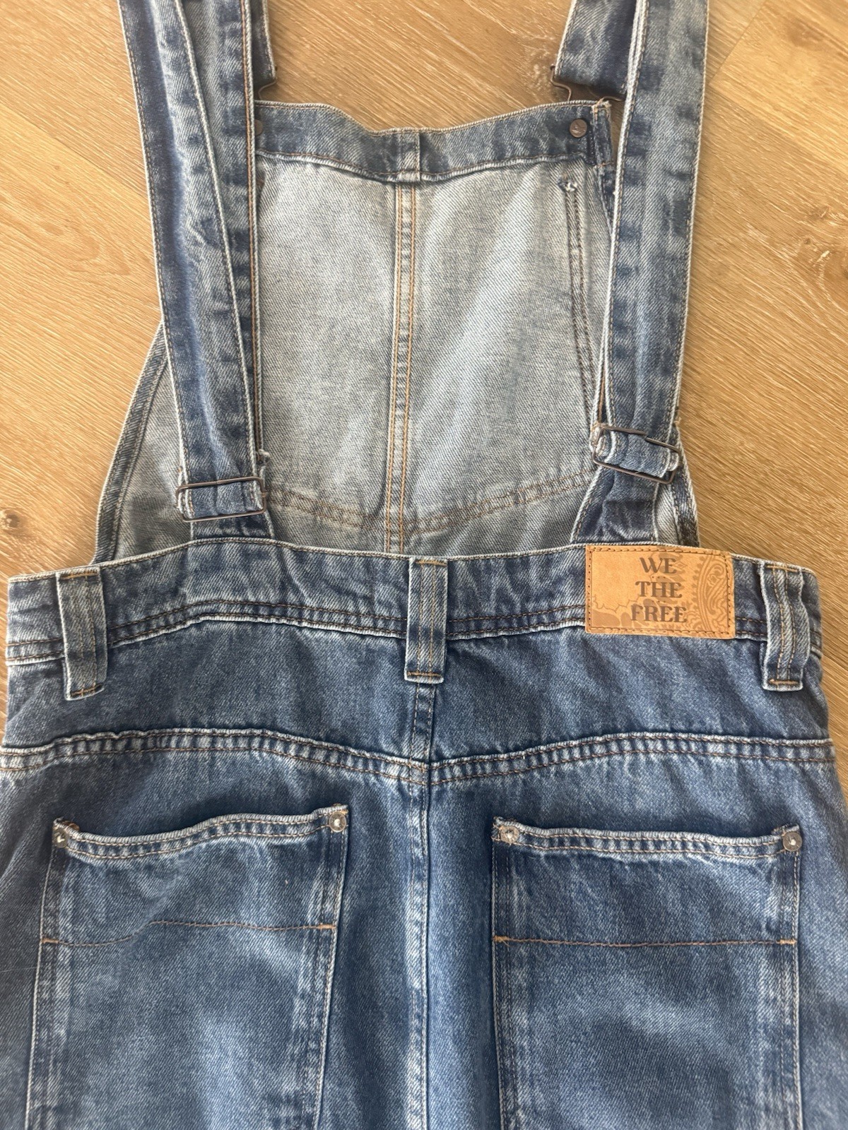 We The Free Womens S Blue Denim Overall Bardot Midi Dress Square Neck