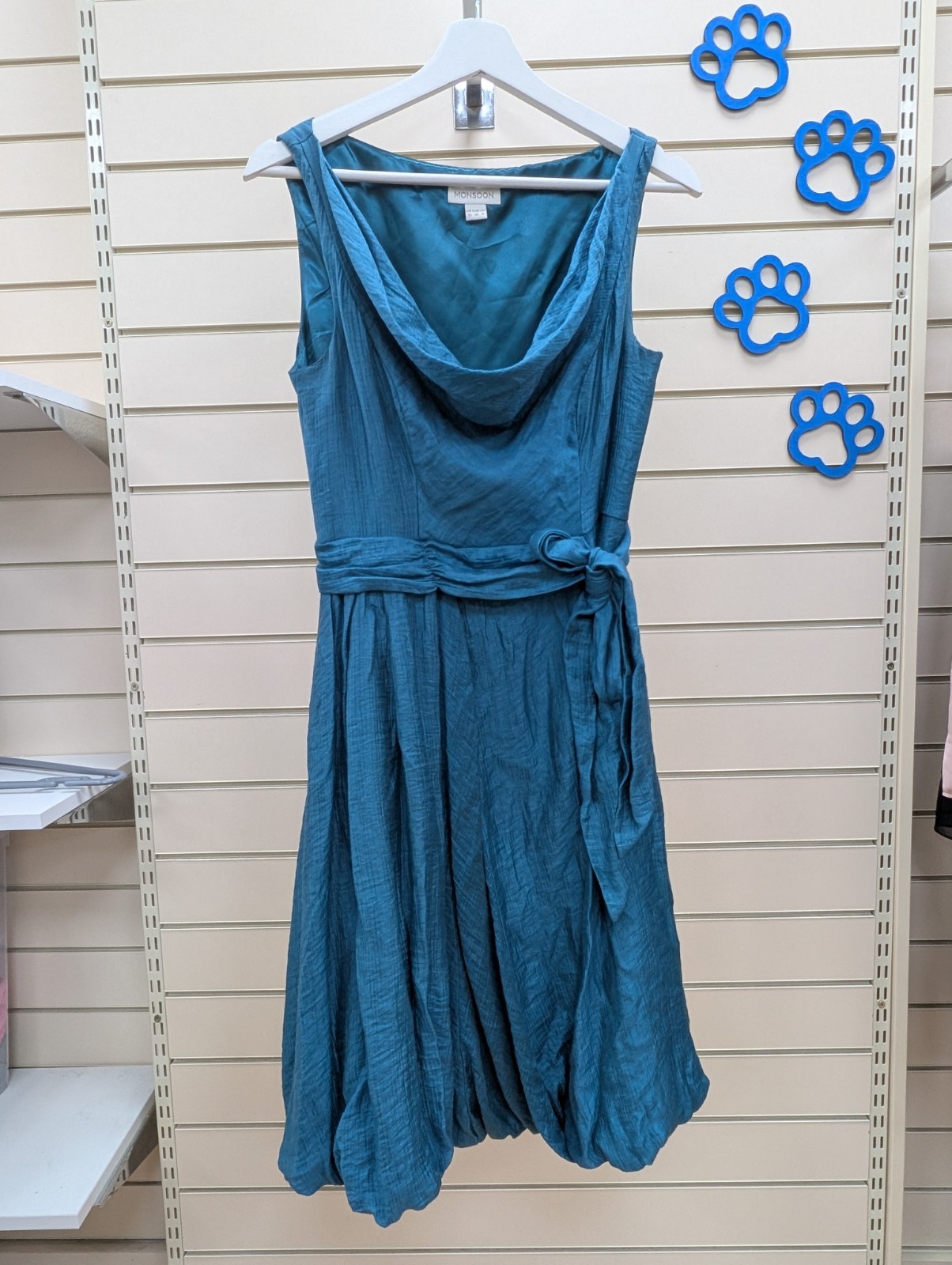Monsoon Teal Cowl Neck Tie Waist Dress UK 10 Summer Party Holiday