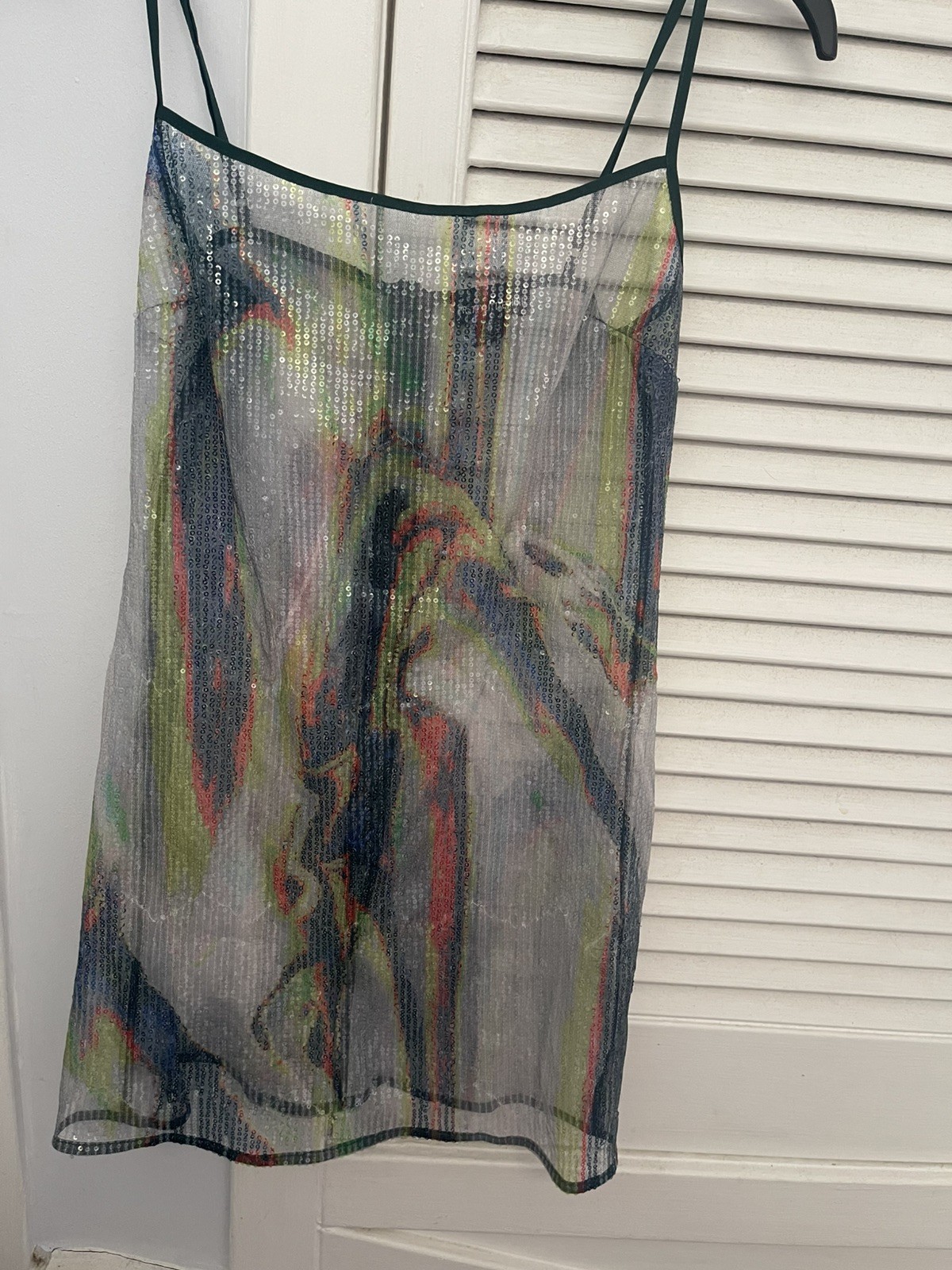 Pretty Little Thing Multi Ombré Sheer Sequin Strappy Bodycon Dress UK Size 6