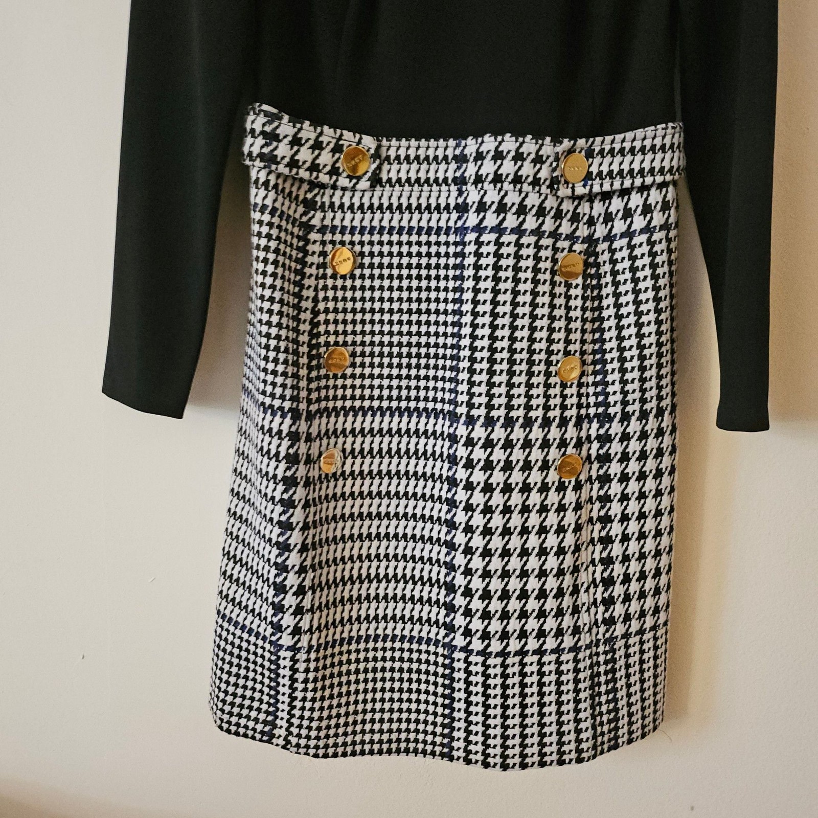 DKNY Long Sleeve Button-Trim Houndstooth Sheath Dress