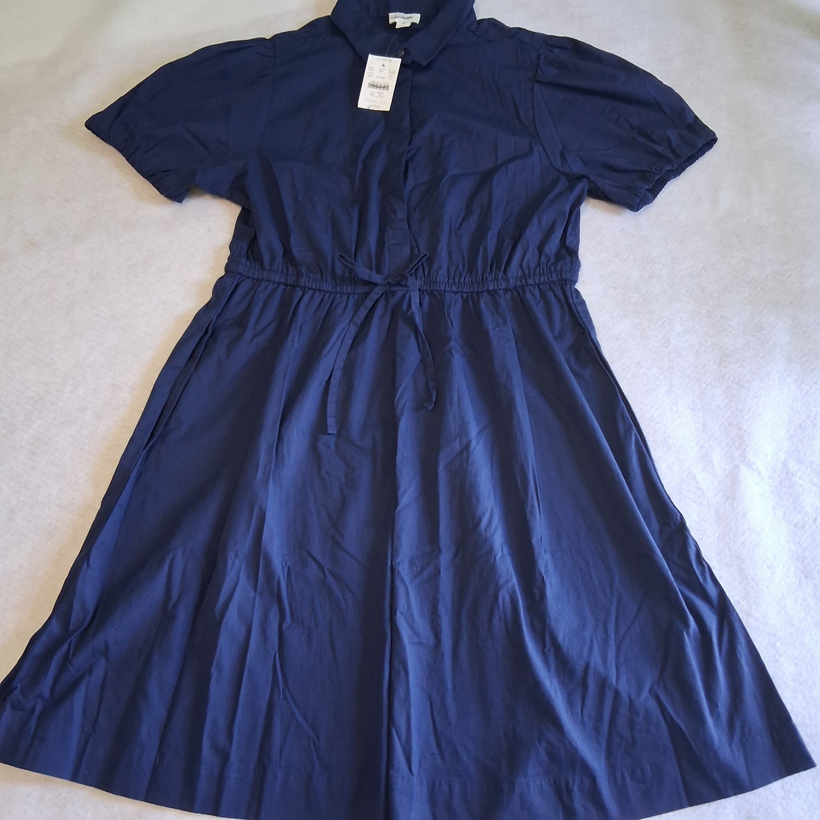 J.Crew Navy blue Collared Button front mini dress drawstring Waist Size 6 NWT