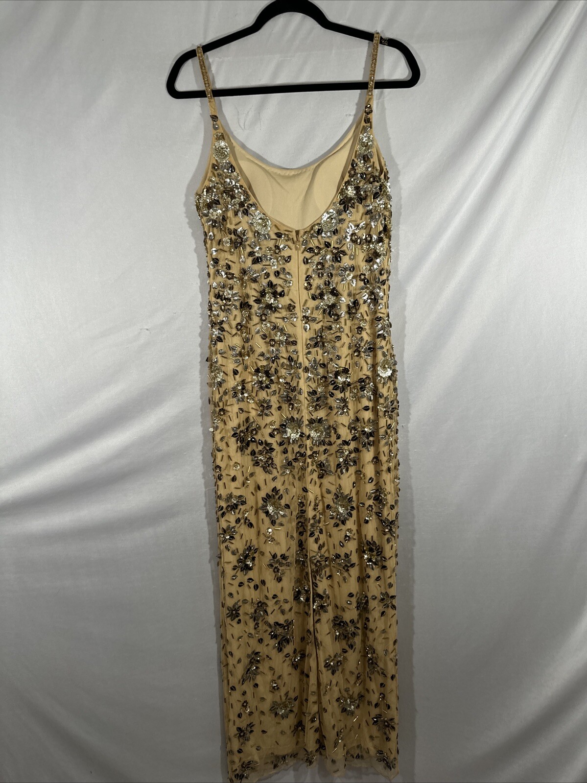 NWT Mac Duggal [ 8 ] 5477 Floral Embellished Scoop Neck Evening Gown Gold J1118