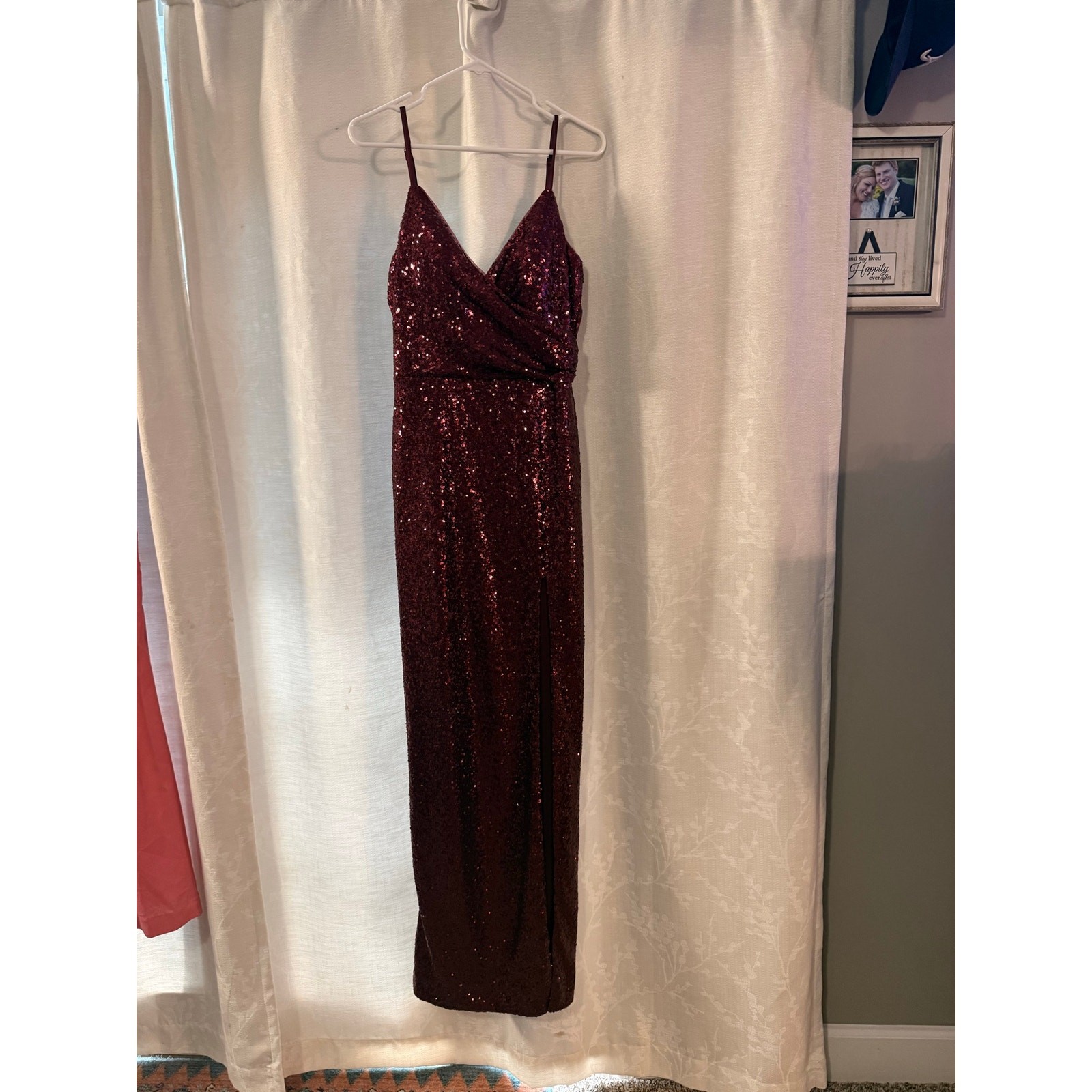 Revelry Rava Sequin Dress Cabernet Size 8 Bridesmaid Formal Maxi Gown Slit