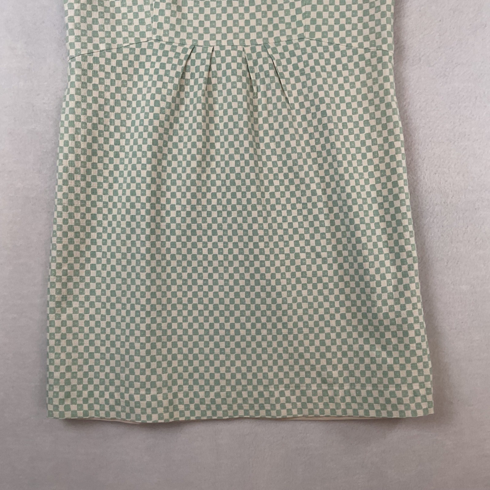 Fossil Womens Sage Green Checkered Sleeveless Shift Dress Size L Cotton Blend