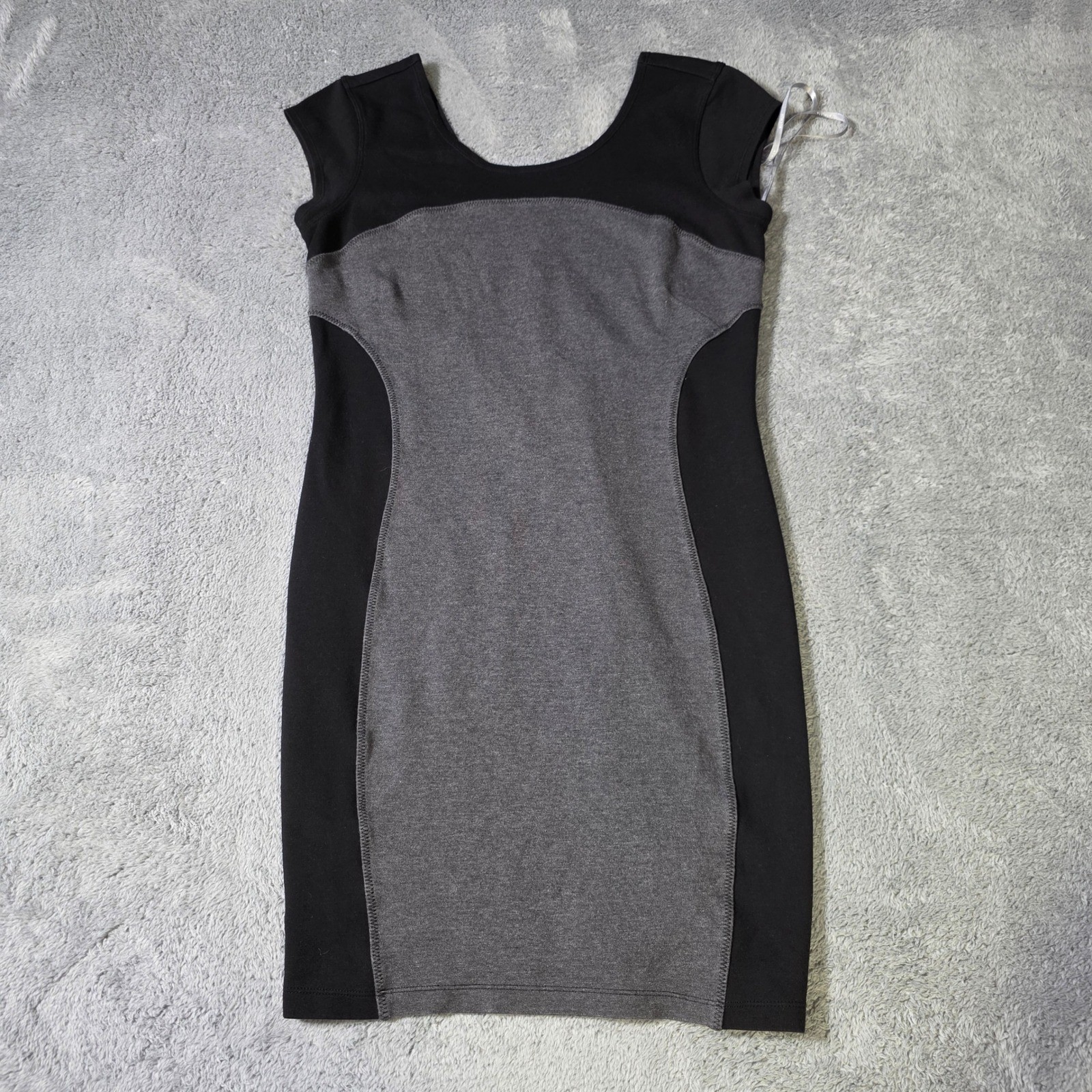 Athleta Womens Medium Sheath Dress Black Grey Colorblock Cap Sleeve 65423