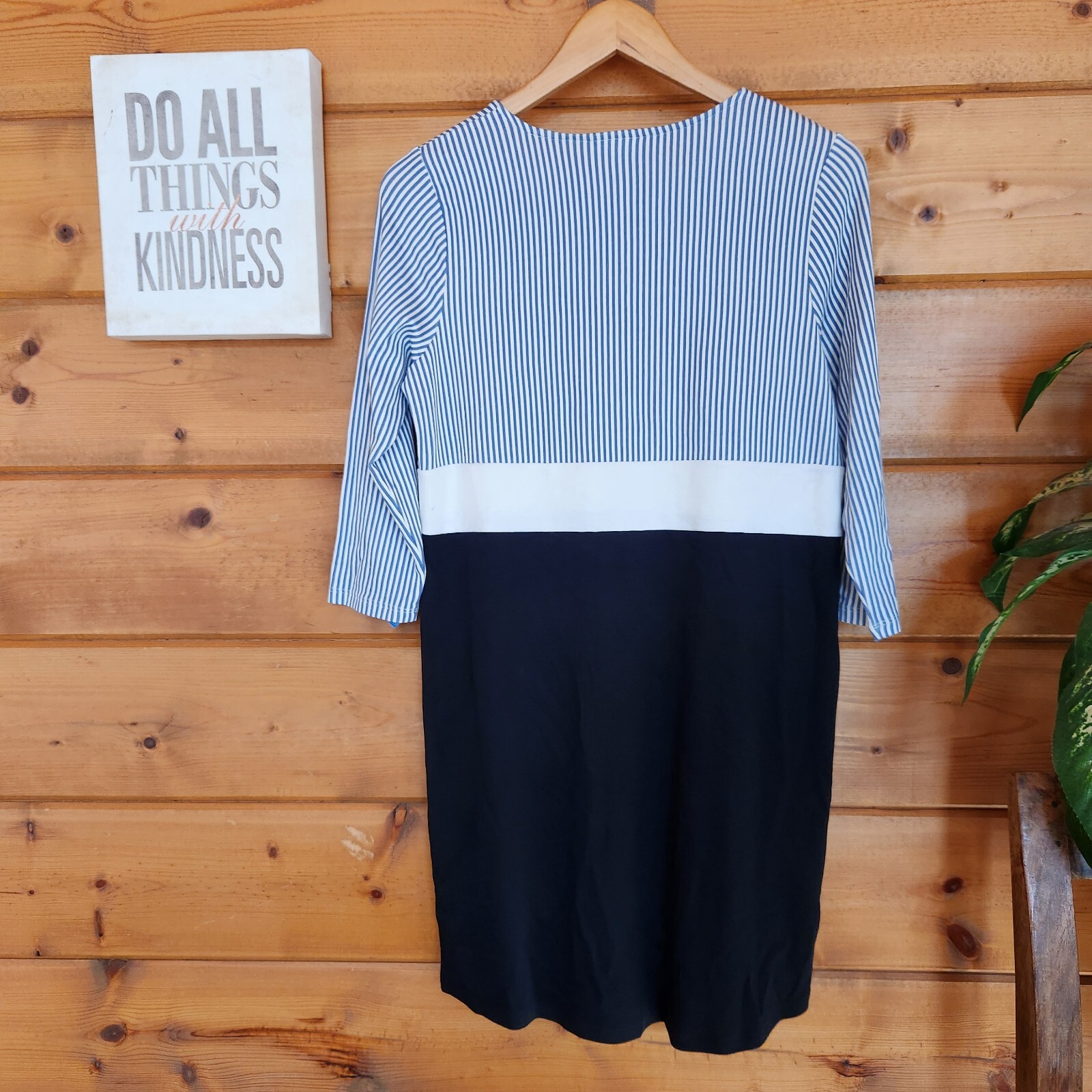 J JILL Stripe Color Block Tunic Dress Shift Blue White Black Stretch Petite Sz S