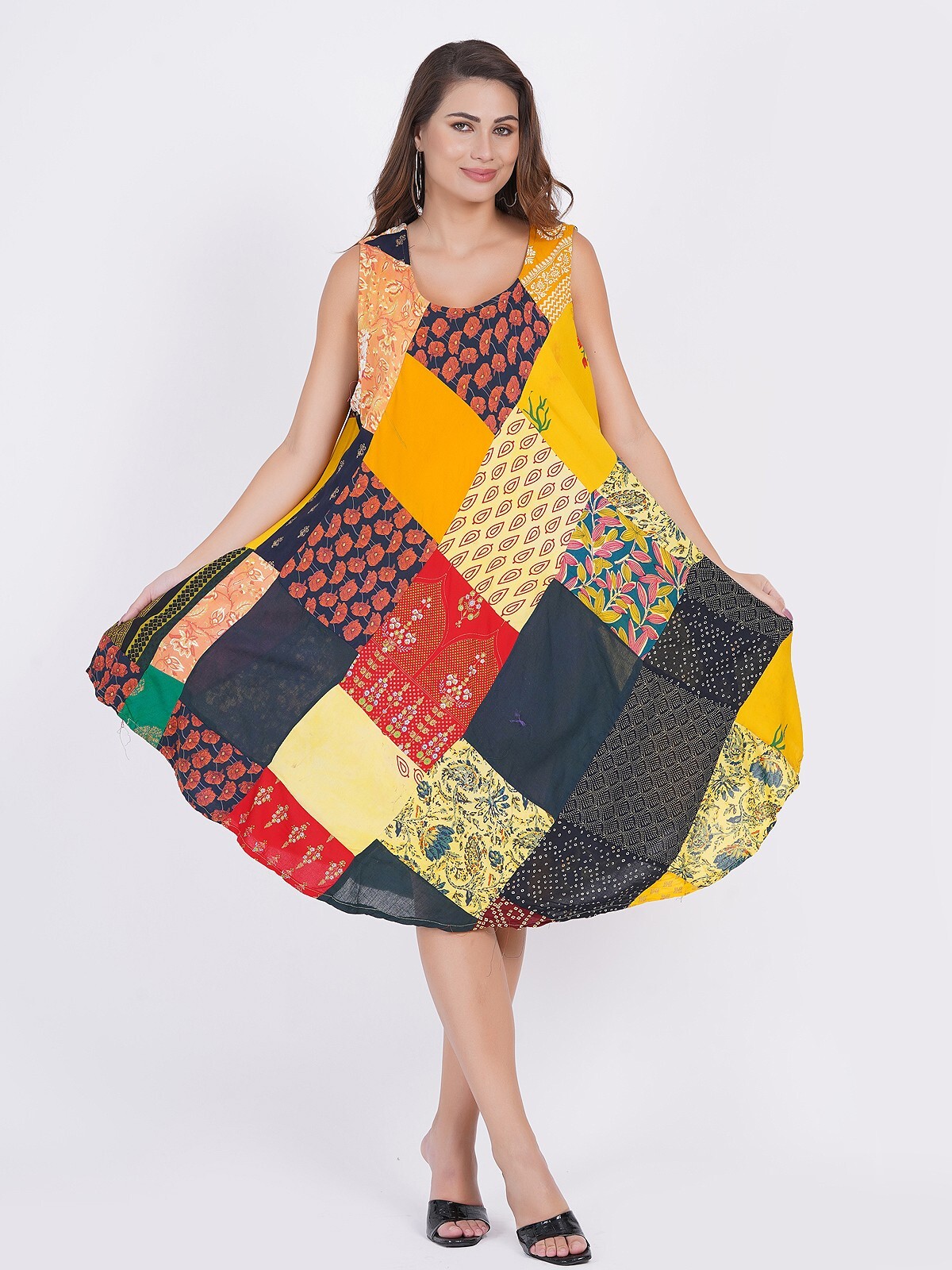 Women Casual Printed Multi Patchwork Short Umbrella Dress Wholesale Mix lot 03pc