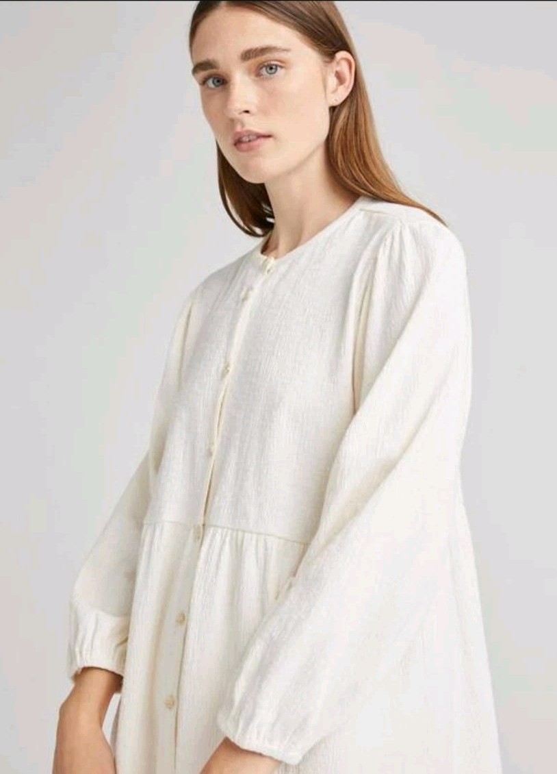 Richer Poorer Womens Bone Size M Cloud Button Up Long Sleeve Shirt Dress Frock