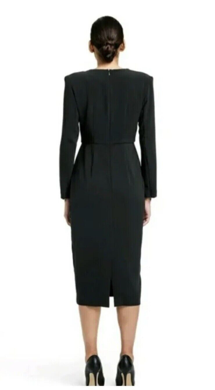 Sergio Hudson Midi Dress 1X Black Sh Pads Classic Minimalist Mob Wife Capsule