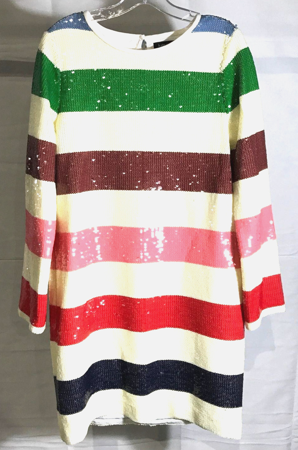 NWT KATE SPADE US 8 Green Blue Red Pink Adventure Stripe Sequin Shift Mini Dress
