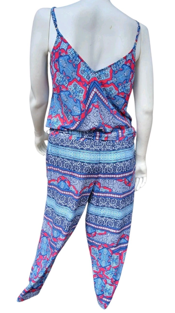 Tommy Bahama L Halter Sleeveless Jumper Paisley Rayon Pants Summer Romper Cruise