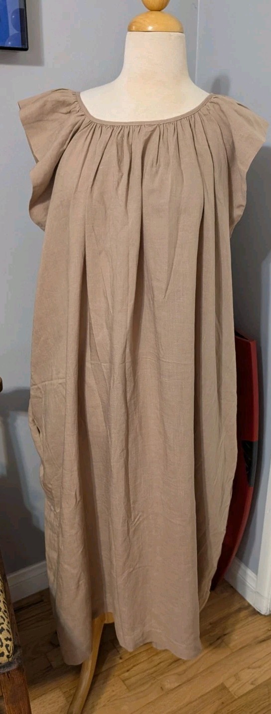 Amente Tan Lt Brown Relaxed Flutter Sleeve Dress S/M NWT