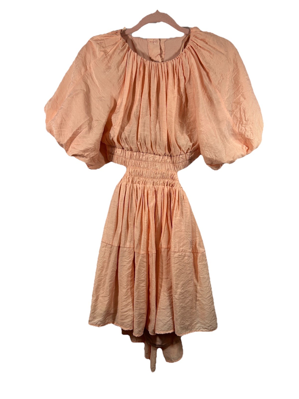 Mable Peach Puff Sleeve Cut Out Mini Dress S Coquette Soft Girl Romantic Cottage