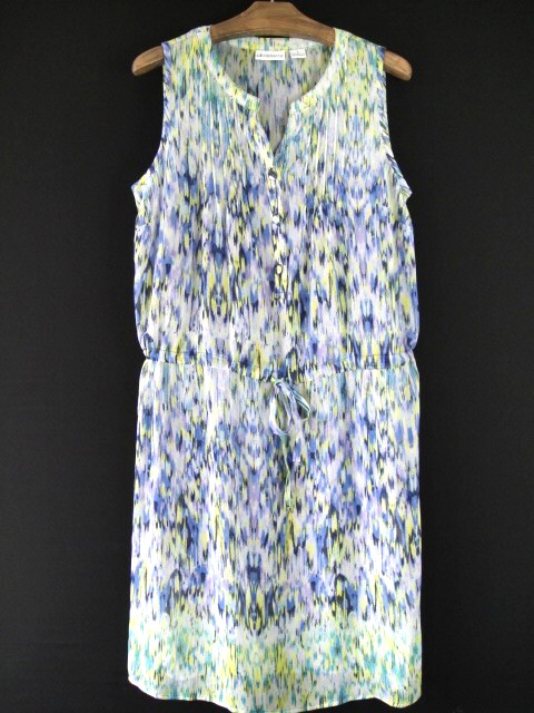 Liz Claiborne Size S Semi Sheer Colorful Sleeveless Draw String Waist Dress