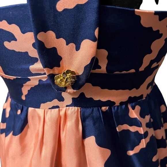 Britt Ryan Boutique Silk T‎ Back Ruffle Women’s SZ 4 Dress W/Gold Floral Buttons