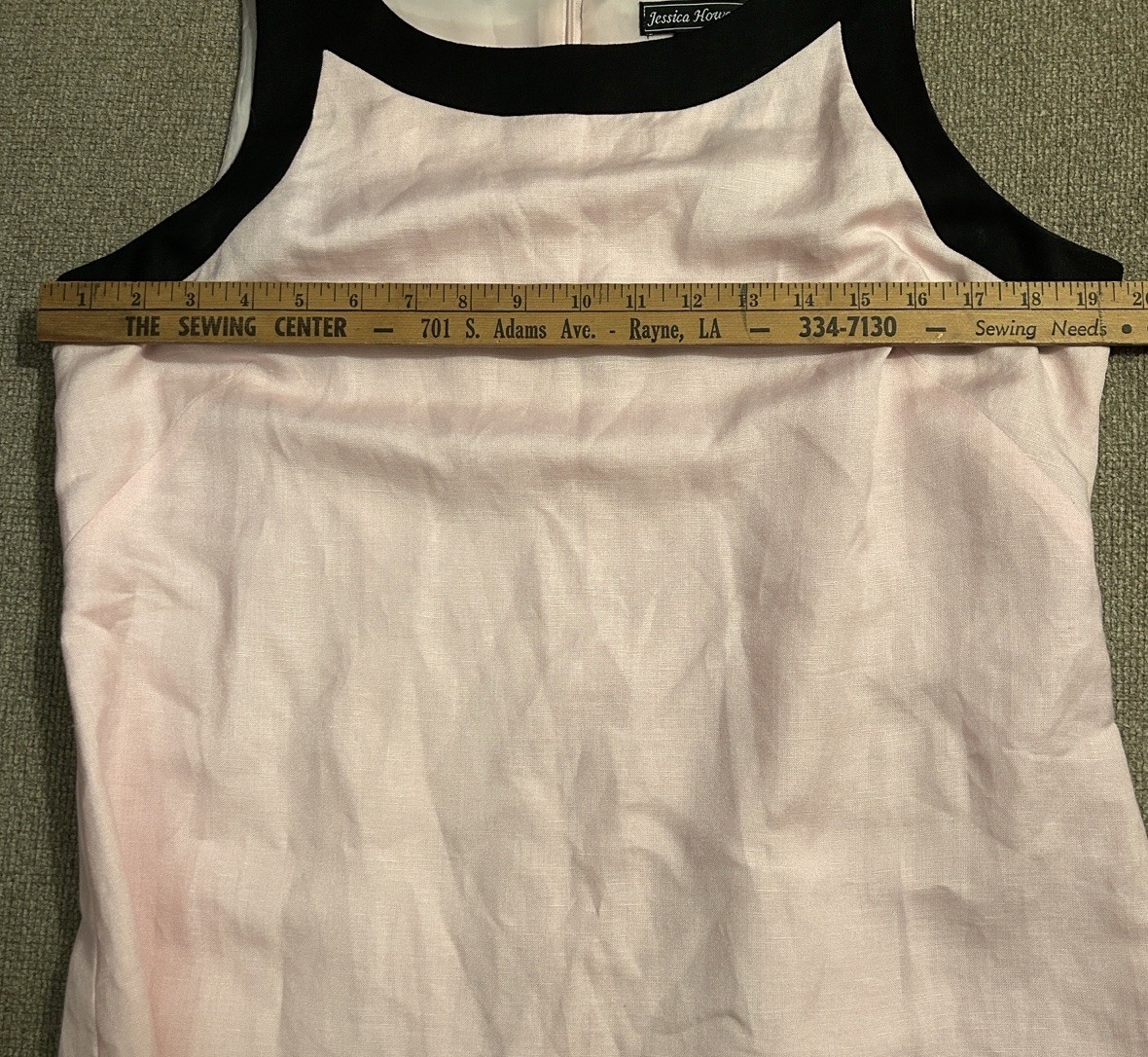 J Howard Pink W/ Black Embroidery Sequin Trim Shift Linen Sleeveless Dress SZ 14