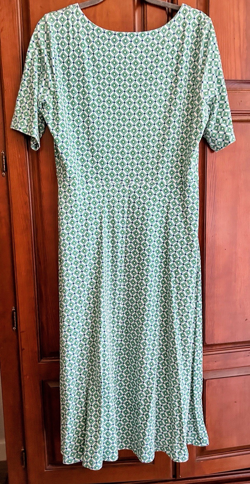Croft & Barrow Cotton Blend Pullover Midi Dress~Blue/Green/White~Medium~VGUC