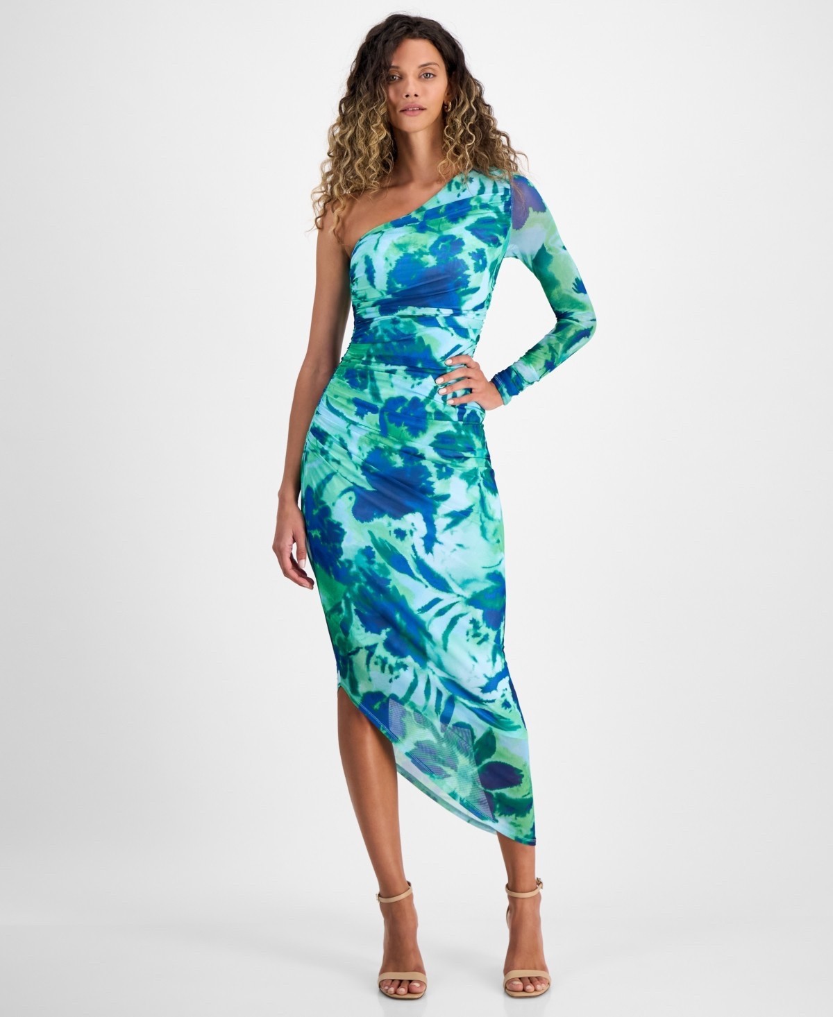 Rachel Rachel Roy Women’s Quinn Floral Asymmetric Mesh MIDI Dress – Size S Green