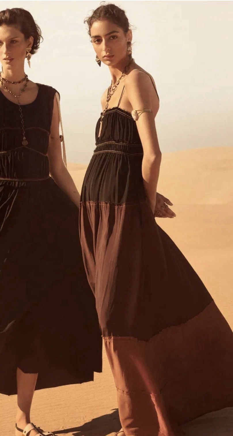 Zara Desert Collection 2019 Colorblock Dress Maxi Slip Bohemian Size Small Brown