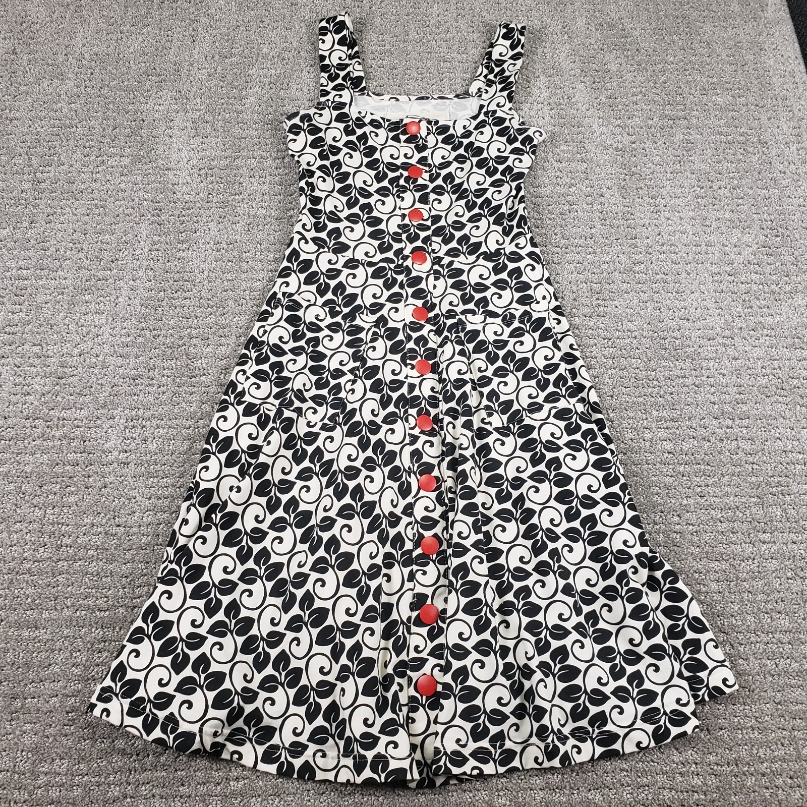 Effie’s Heart Dress (S) Retro Fit Flare A-line Midi Tank Black White Pattern