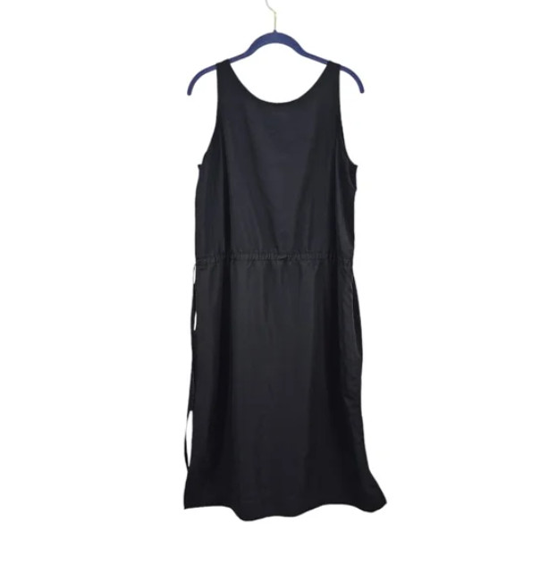 Uniqlo Women’s Sleeveless Drawstrings A-line Midi Dress Size L Scoop Neck Black