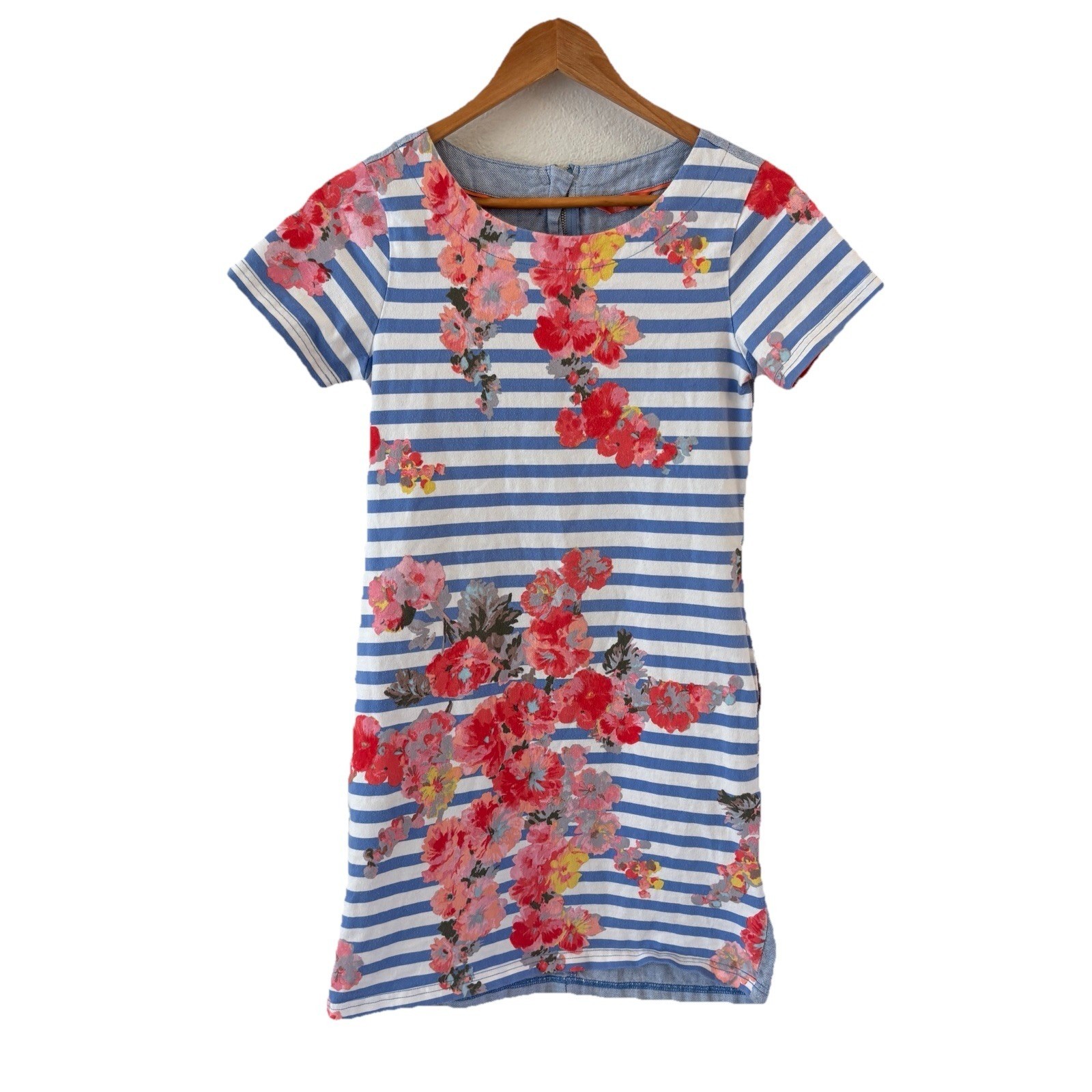 Joules Ottie T Shirt Dress Floral Striped Preppy Nautical Linen Blend Beach