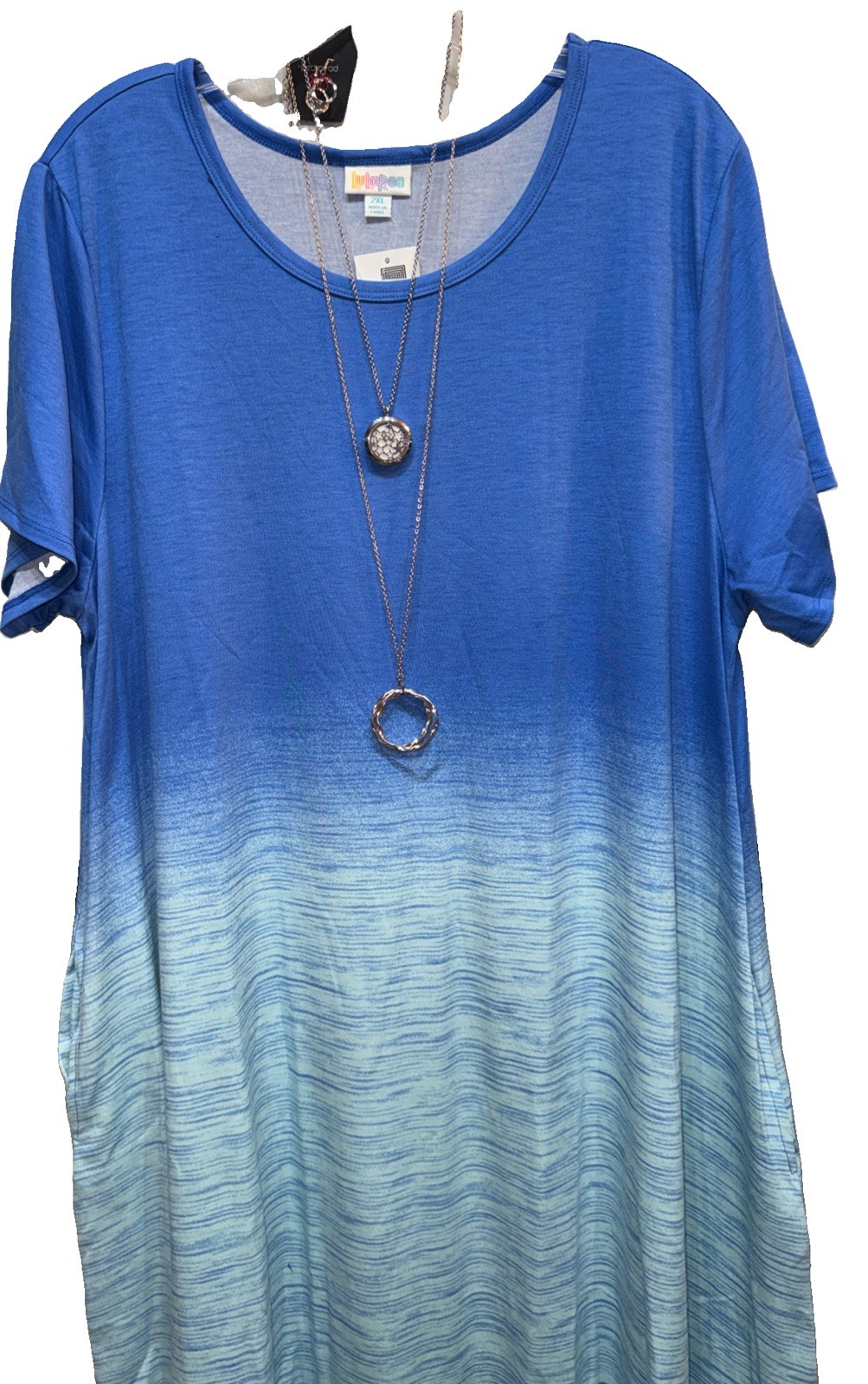 NWT LuLaRoe 2XL Bright Blue To Light Blue Ombré Jessie Swing Dress (ELSA FROZEN)