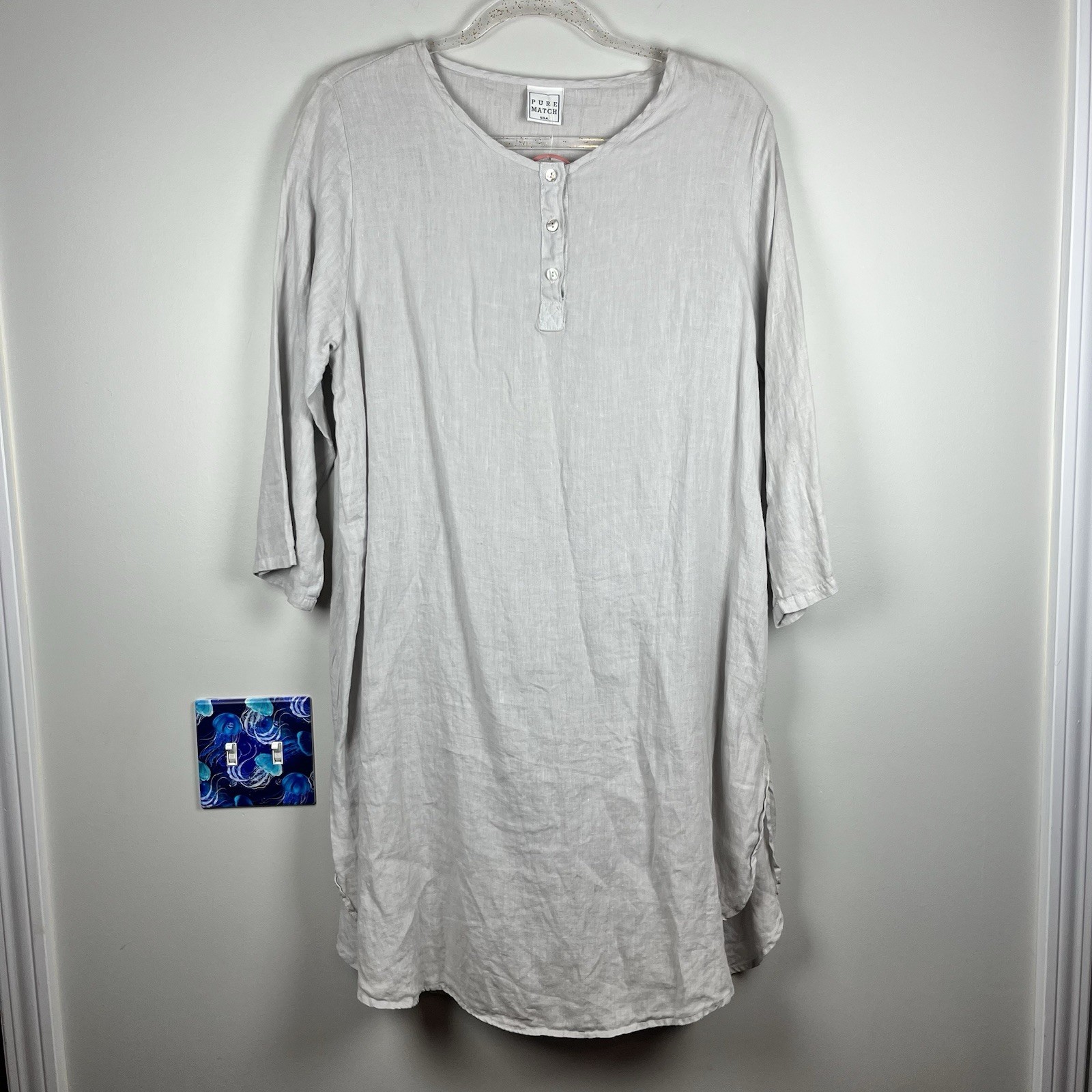 Pure Match USA Linen Tunic Dress Gray Minimalist Lagenlook Medium Bohemian