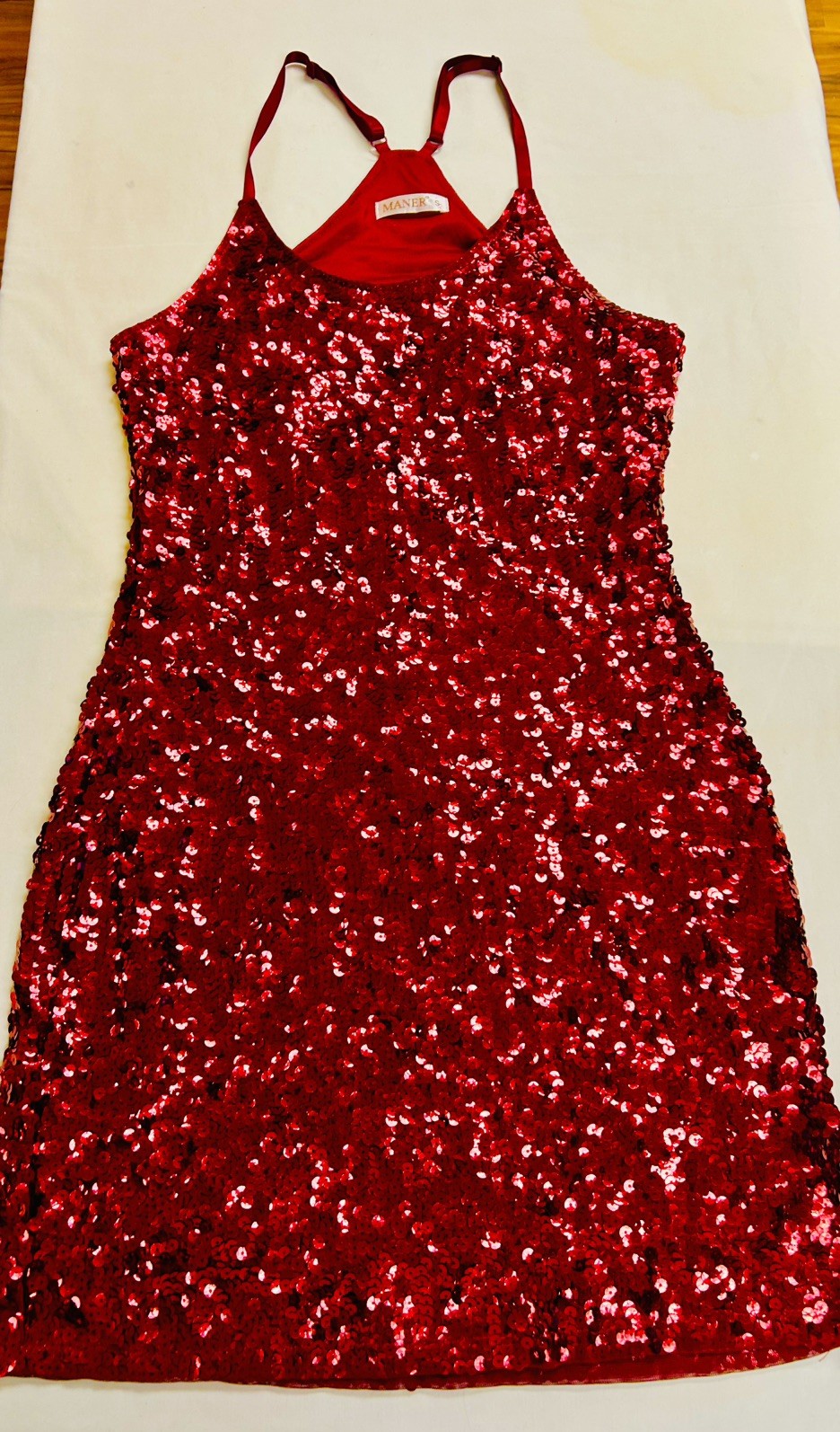 Maner Women S Red Sequin Glitter Dress Adjustable Strap Razor Back Bodycon Prom