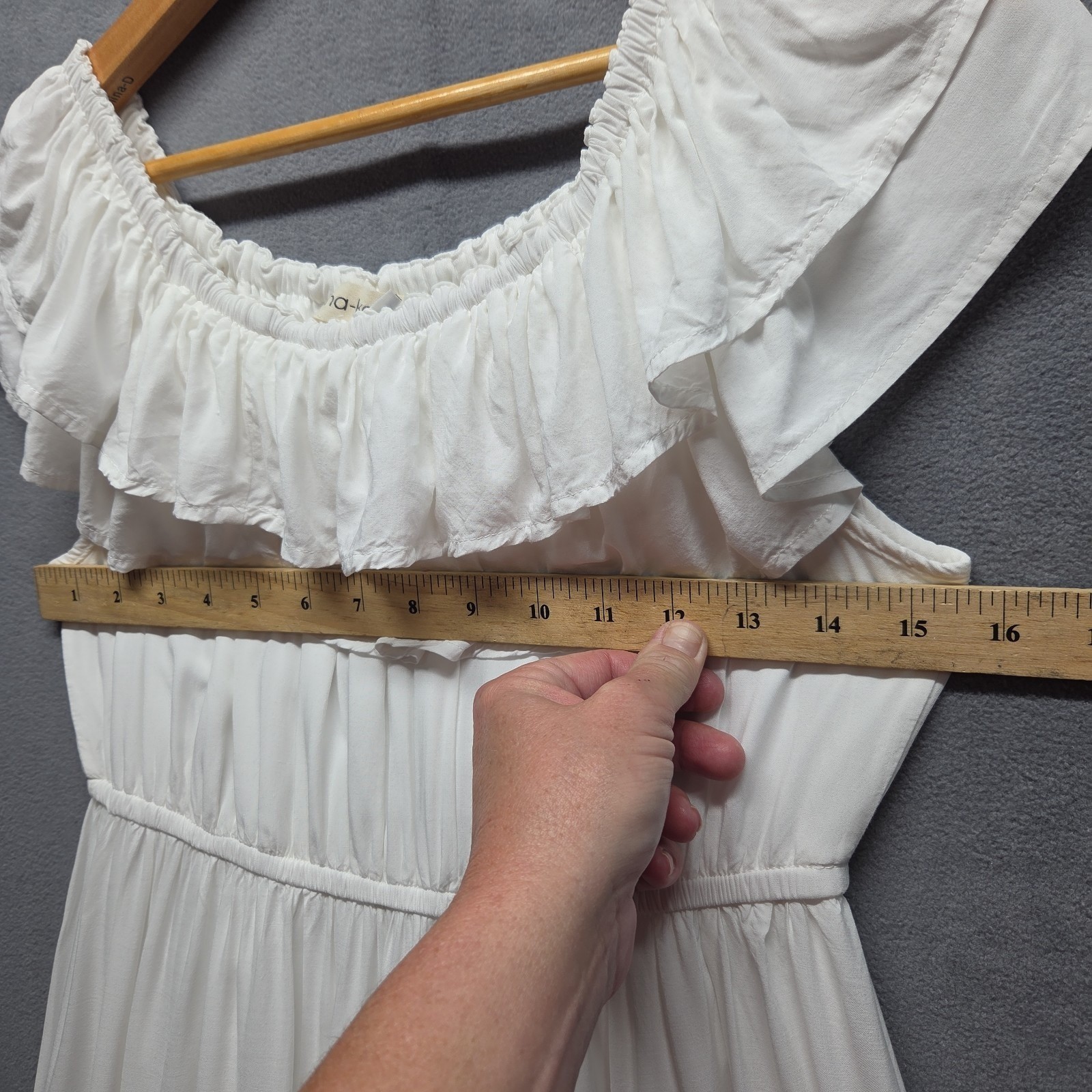 White Cottagecore Maxi Dress Off Shoulder L Cotton Blend Vacation Honeymoon