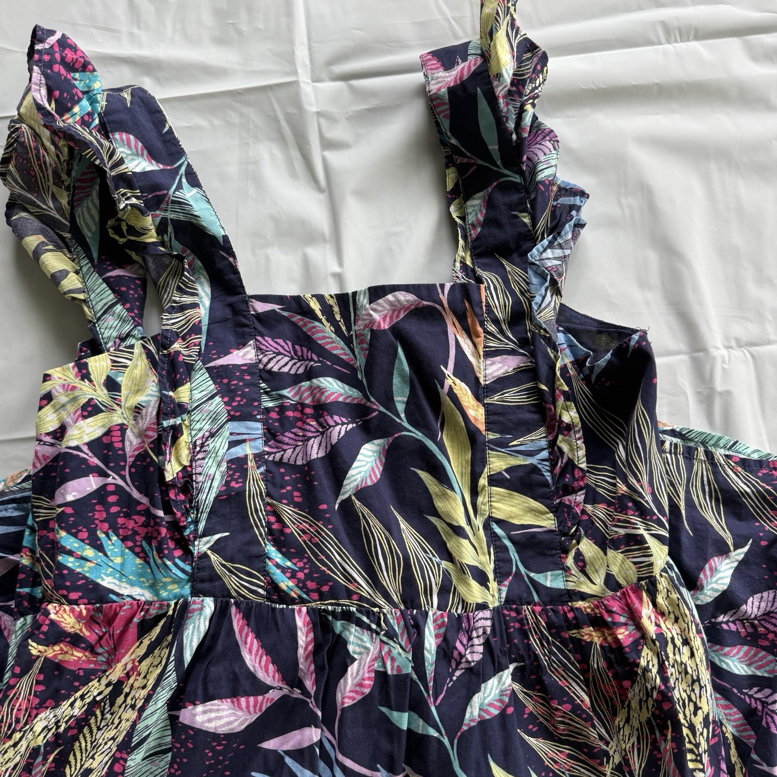 🏖️ Beach Lunch Lounge Maxi Dress Womens Medium Tropical Print Cotton Tie Back