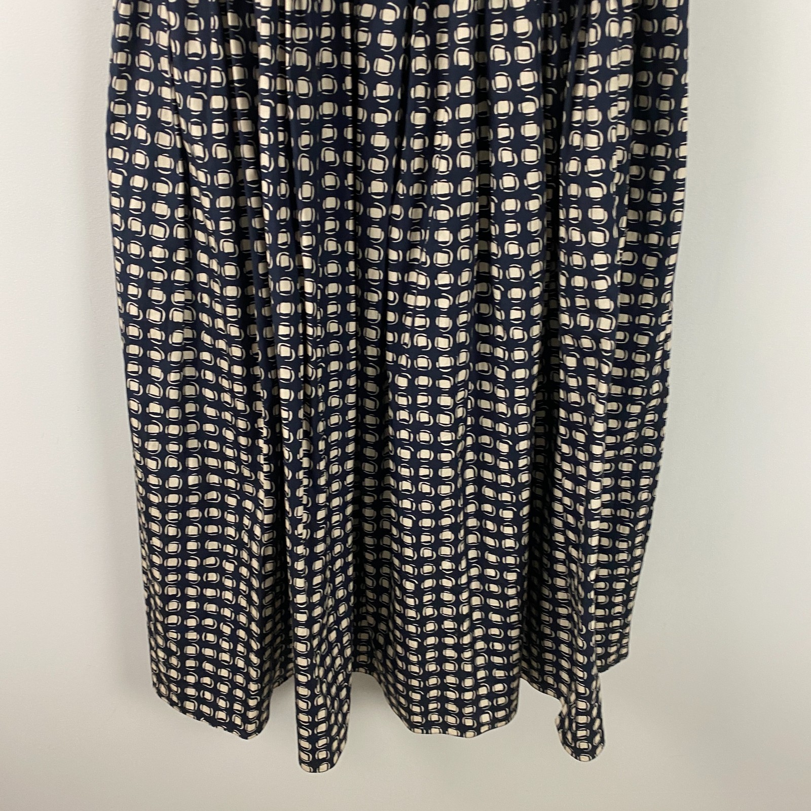 MaxMara Navy Cream Gina Fit & Flare Midi Dress US Size 8 Sleeveless No Belt