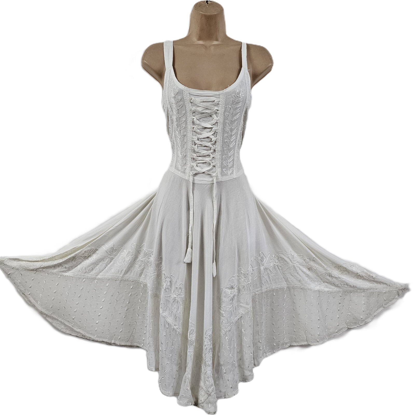Knee Length Boho Dress Casual Rayon Cotton Corset Full Flare One Size 8 10 12