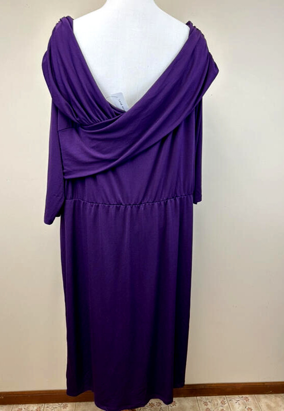 NWT Lane Bryant 26 28 Purple Cross Over V Neckline Dress 3/4 Sleeves Stretch