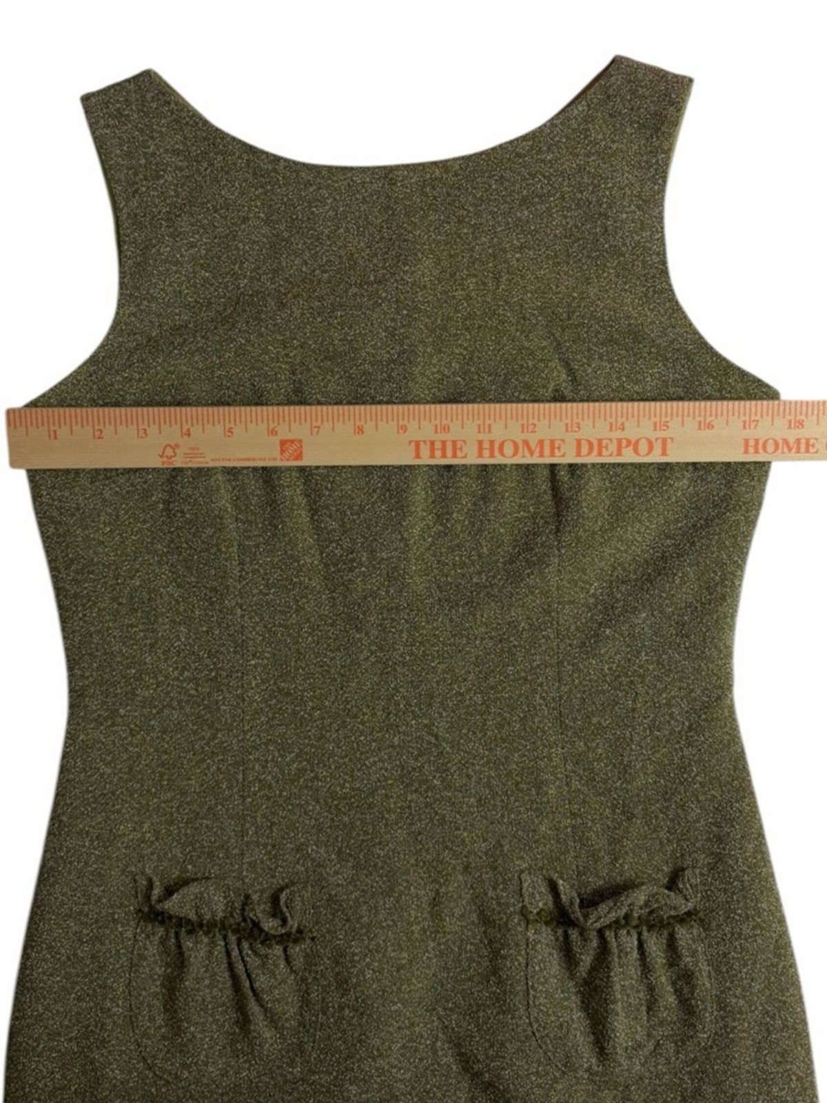 David Meister Olive Green Wool Boucle Ruffle Hem Sleeveless Sheath Dress 6