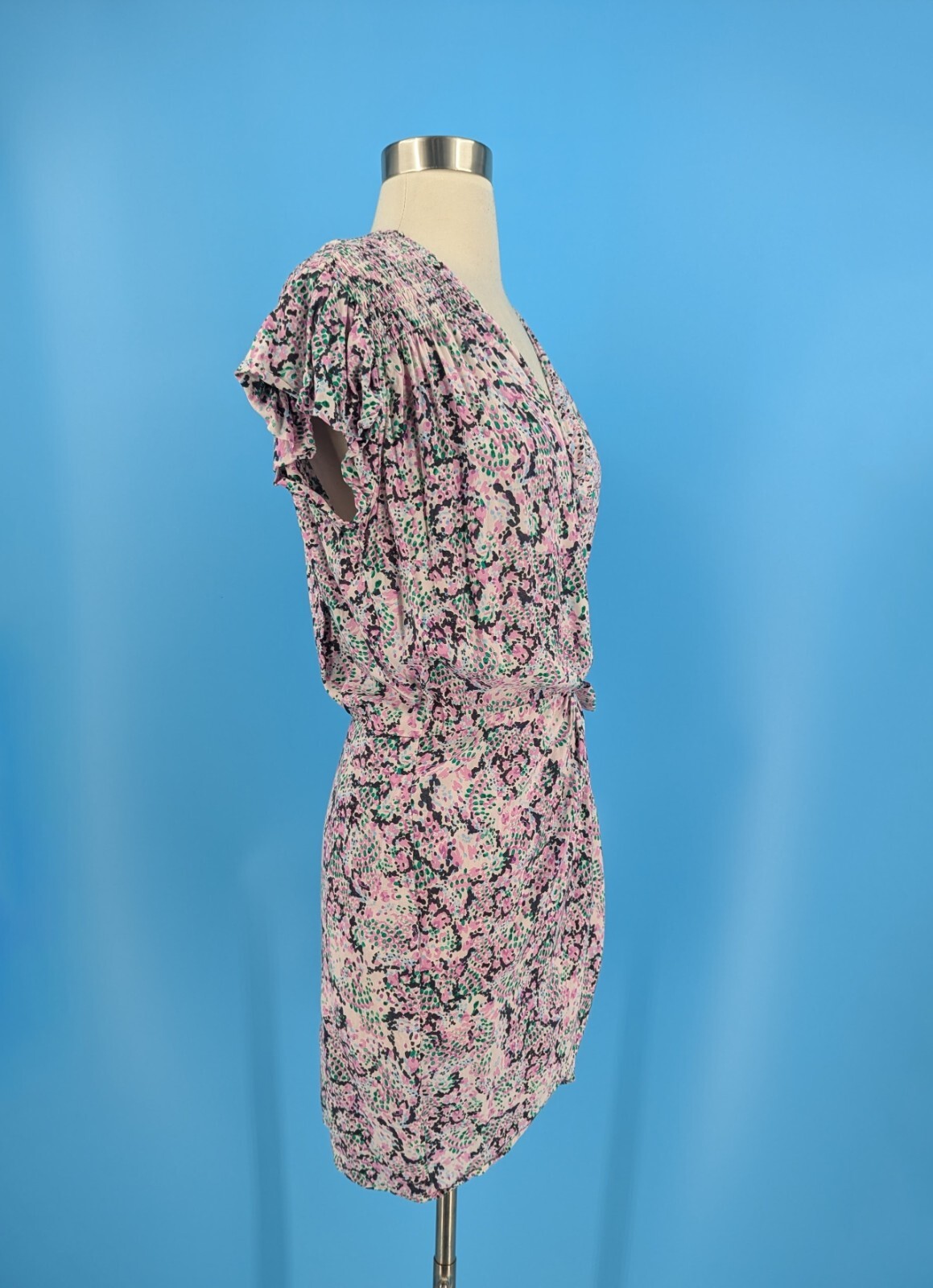IRO Manza Size 38 Mini Short Sleeve Rayon Print Wrap Dress US size 6