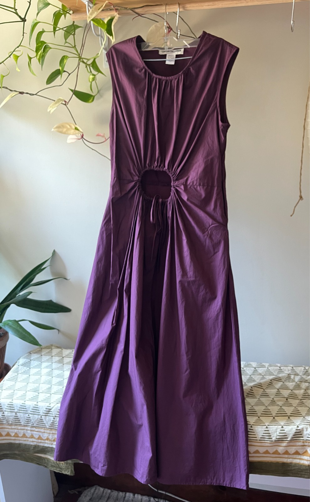 Caron Callahan Roxanne dress in aubergine poplin size L organic cotton
