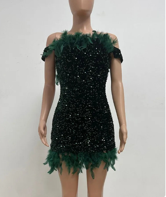 Feather Mini Shiny Dress