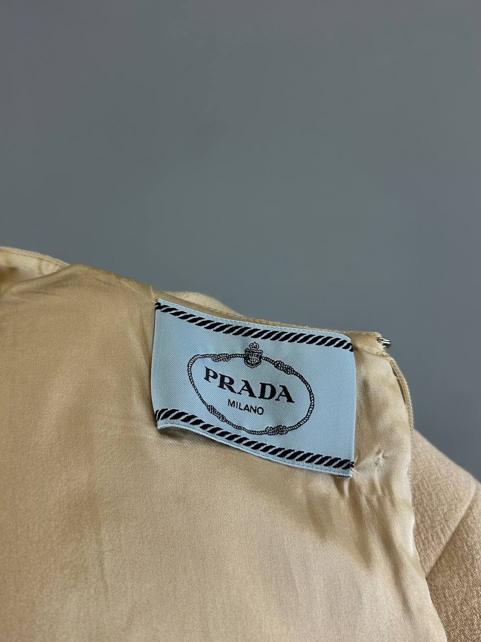 Prada Milano Beige Wool Silk Sleeveless A-Line Pencil Midi Dress Size IT 44