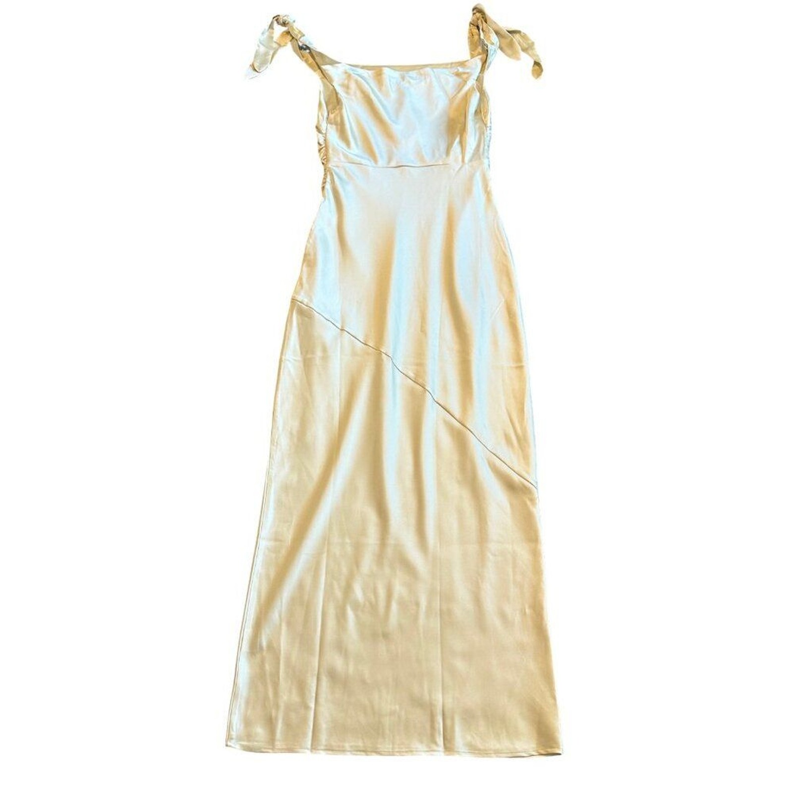 Billy J Frida Maxi Dress Yellow Satin Creamy Buttery Gown Size 14 Women’s NWT