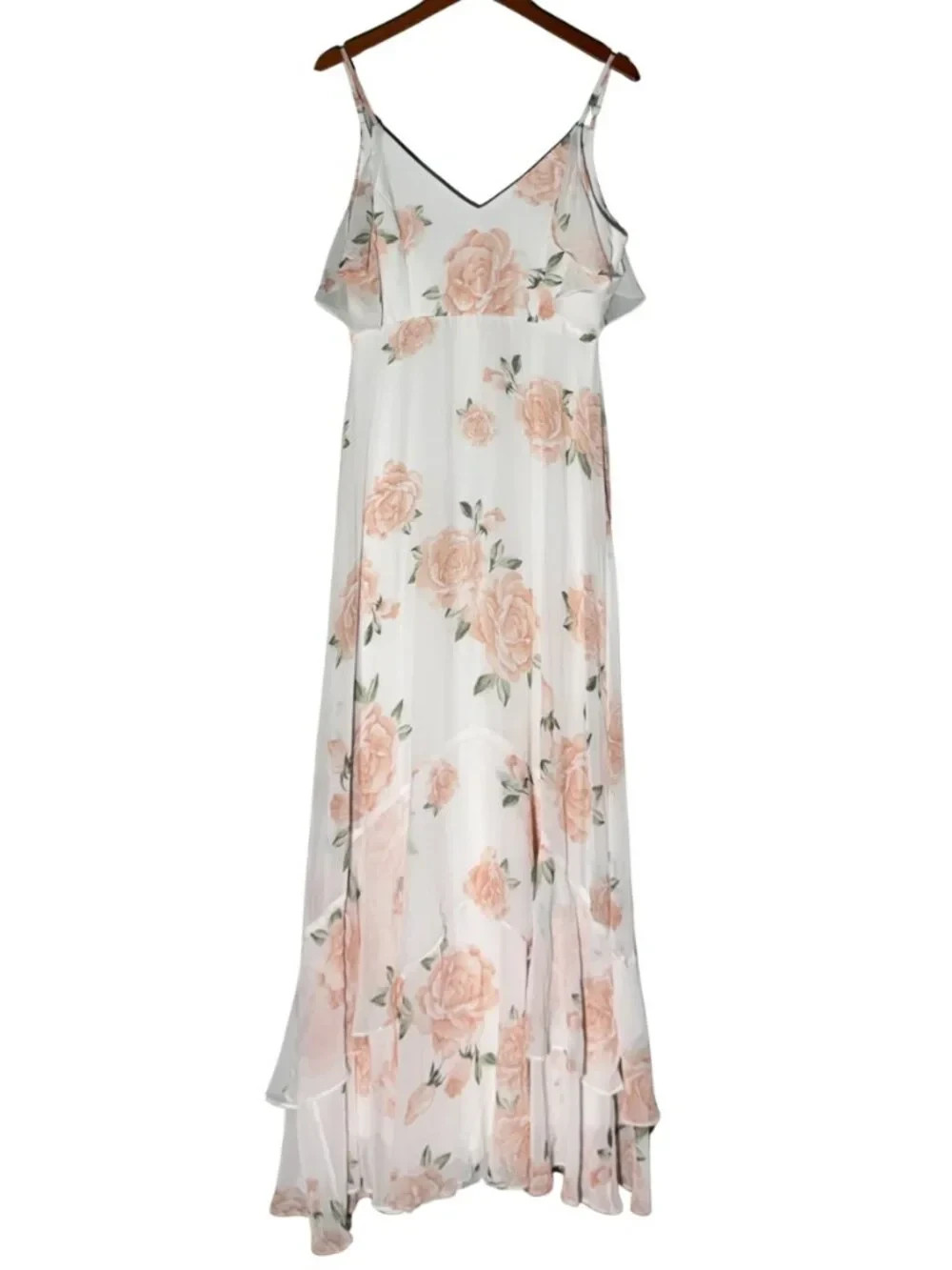 Lulus Take You There Ivory Floral Maxi Dress Cold Shoulder Ruffle Wedding Guest