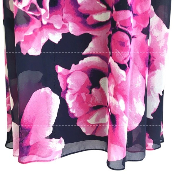 Eliza J Size 12 Multi-Colored Floral Chiffon Overlay Dress Back Zip Black Pink