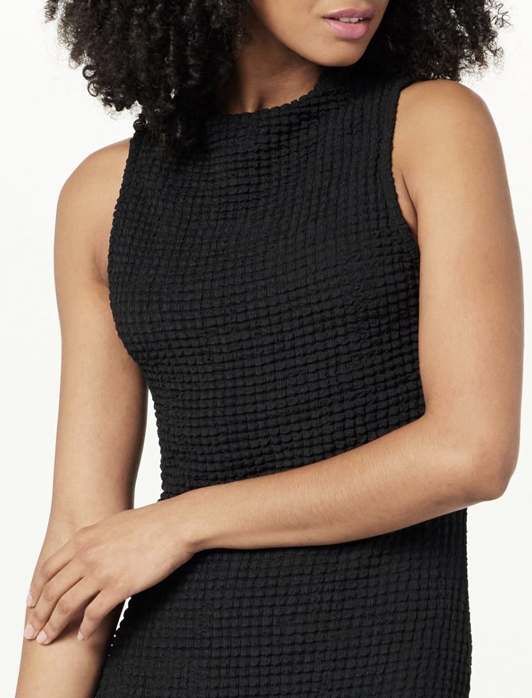 The Drop “Lena” Black High Neck Textured Midi Dress Womens L (Free Shipping)