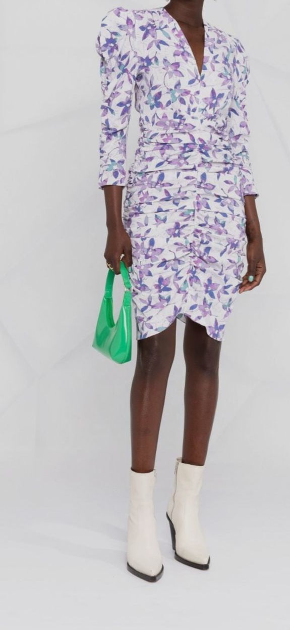 $1190 Isabel Marant Women’s White Celinasd Ruched Floral MIDI Dress Sz FR38/US6