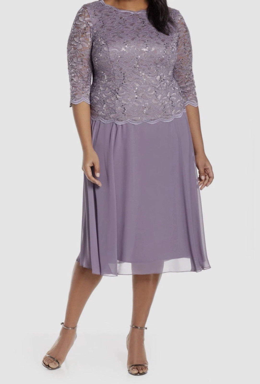 Alex Evenings Women’s Icy Orchid Lined Sequined Lace A-Line Dress Plus Size 18W