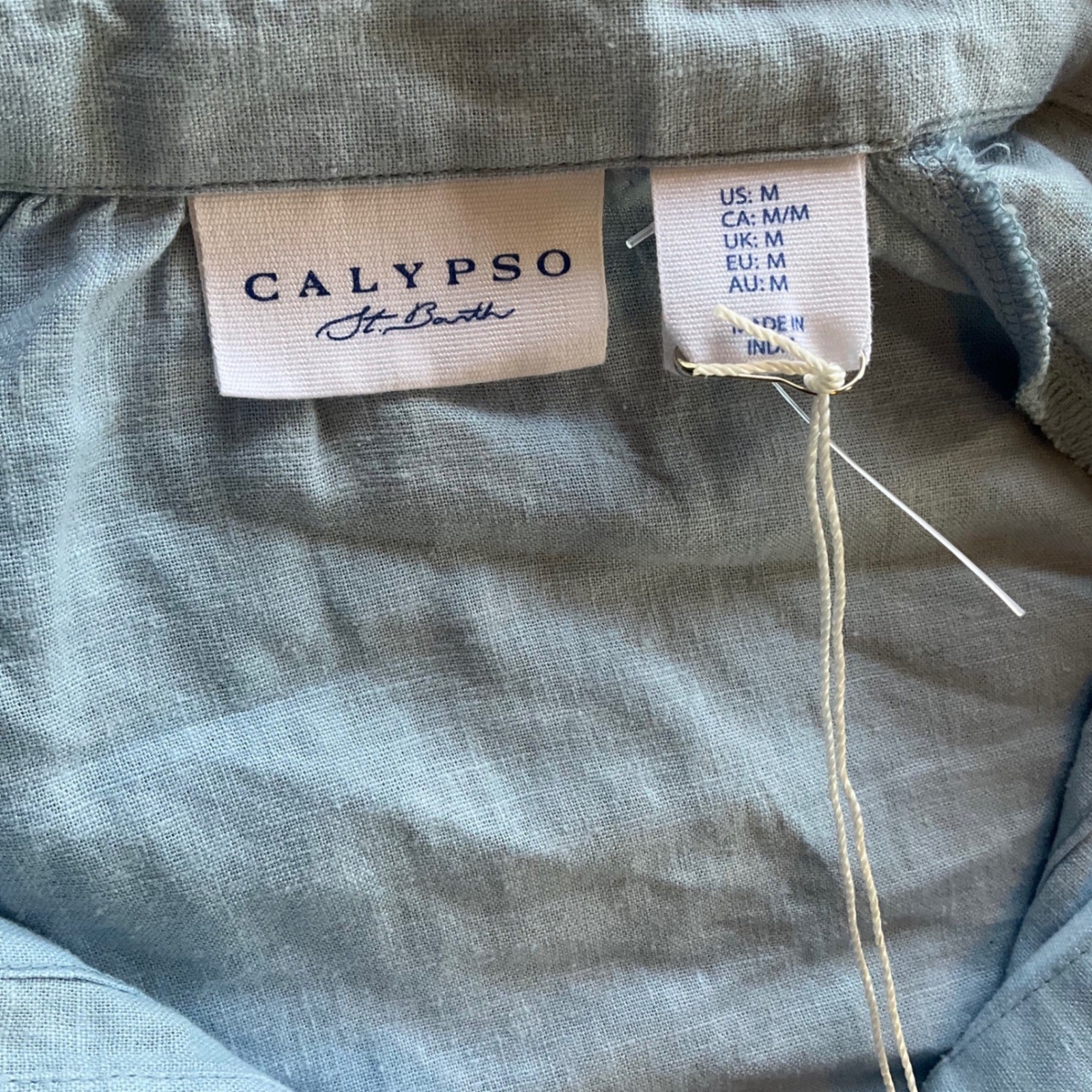 Calypso St. Barth Button Down Dress Women Medium Blue Linen Blend Pintuck Midi