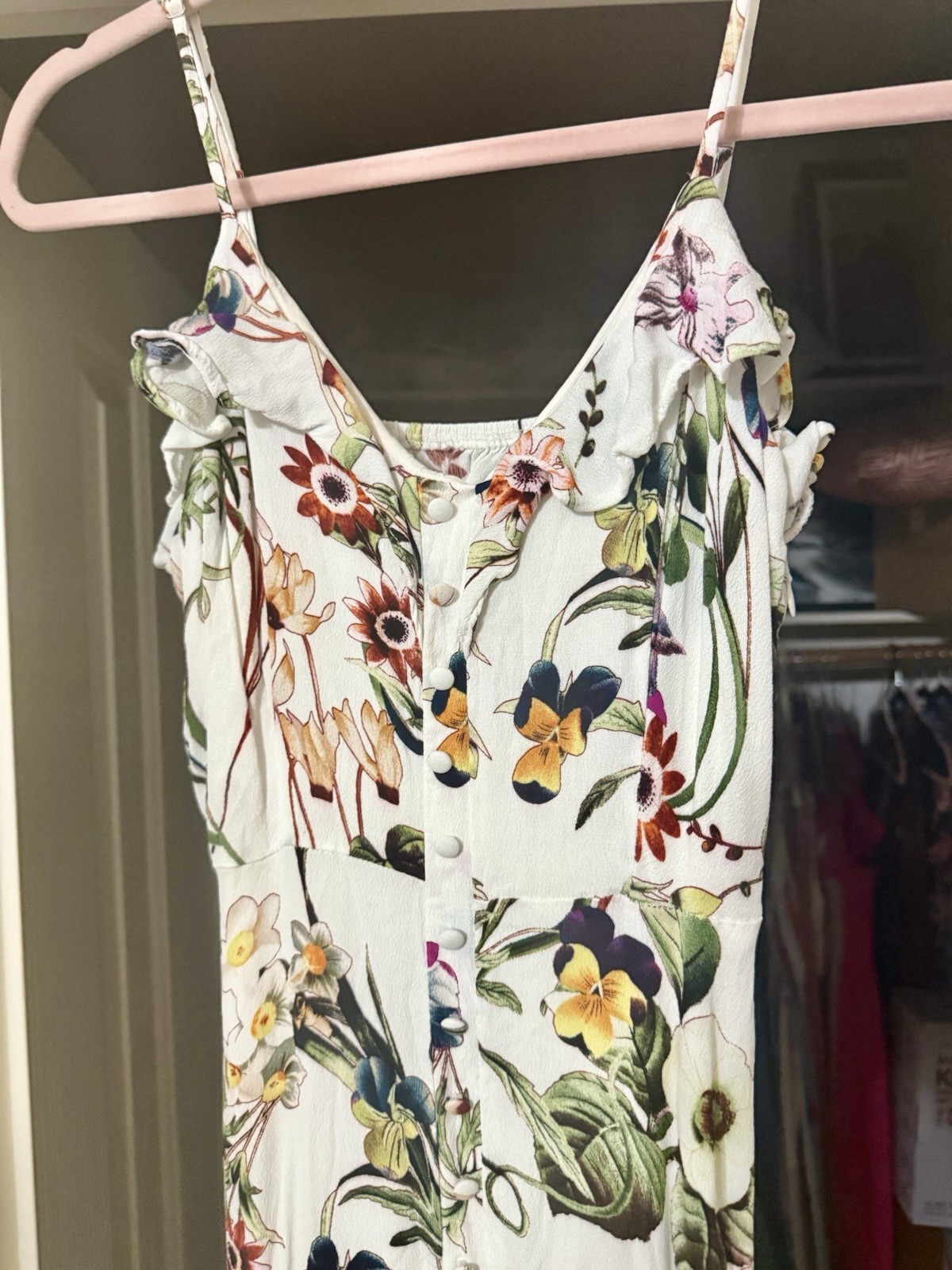 Lulus Bloon Floral Print Ruffle Maxi Dress (Bloom On Ivory Floral Print)